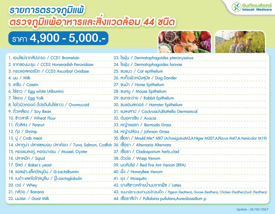 ตรวจภูมิแพ้อาหารและส่งแวดล้อม 44 ชนิด